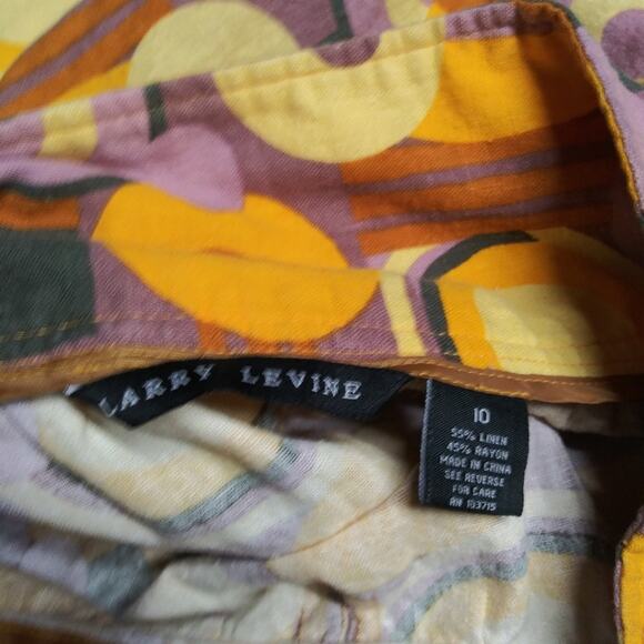 Larry Levine A Line Groovy Geometric Skirt Artsy Linen Size 10 - Picture 9 of 9